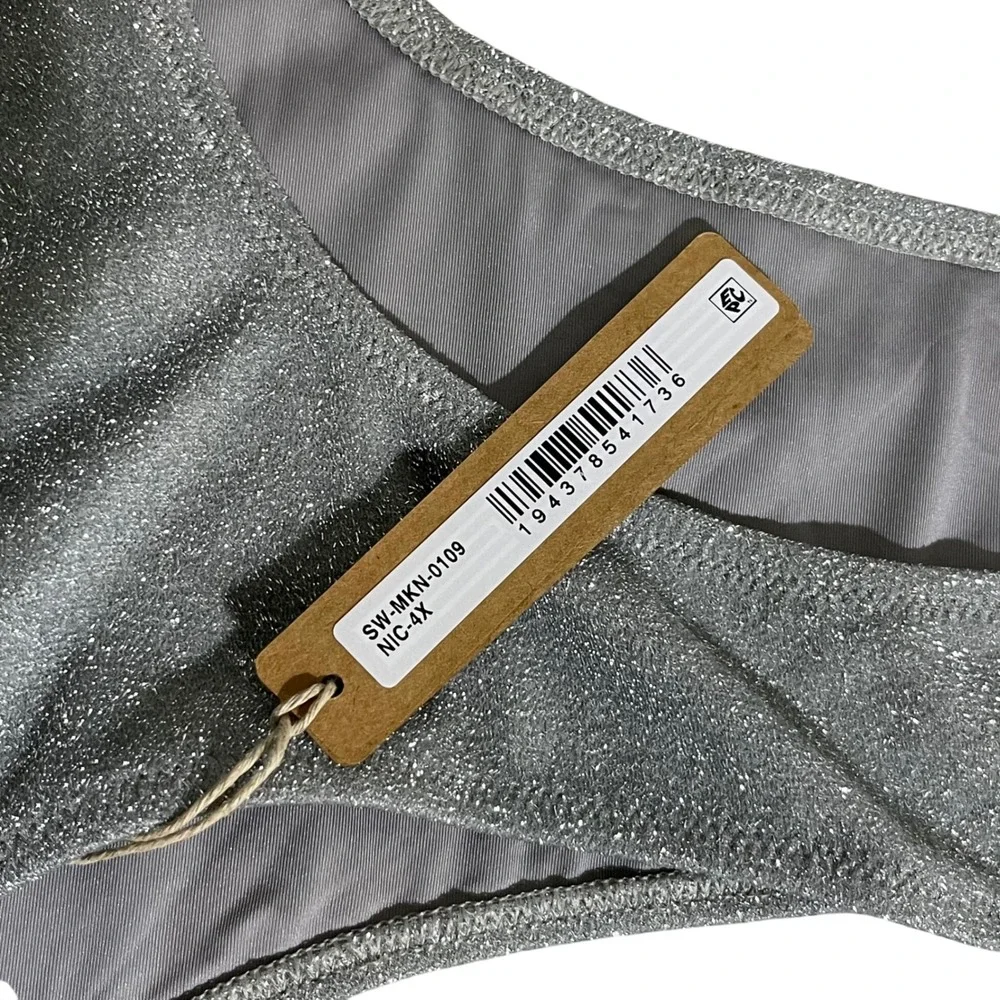 SKIMS Silver Sparkle Cut Out Monokini‎ Swim One Piece Metallic Ring Detail 4X